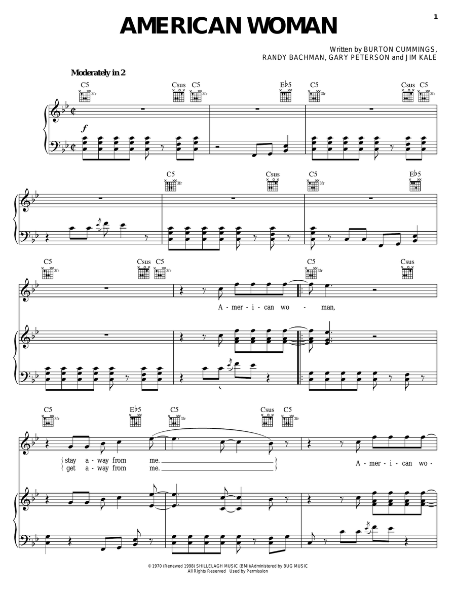 American Woman American Woman Piano, Vocal, Guitar scores gallery preview page 1