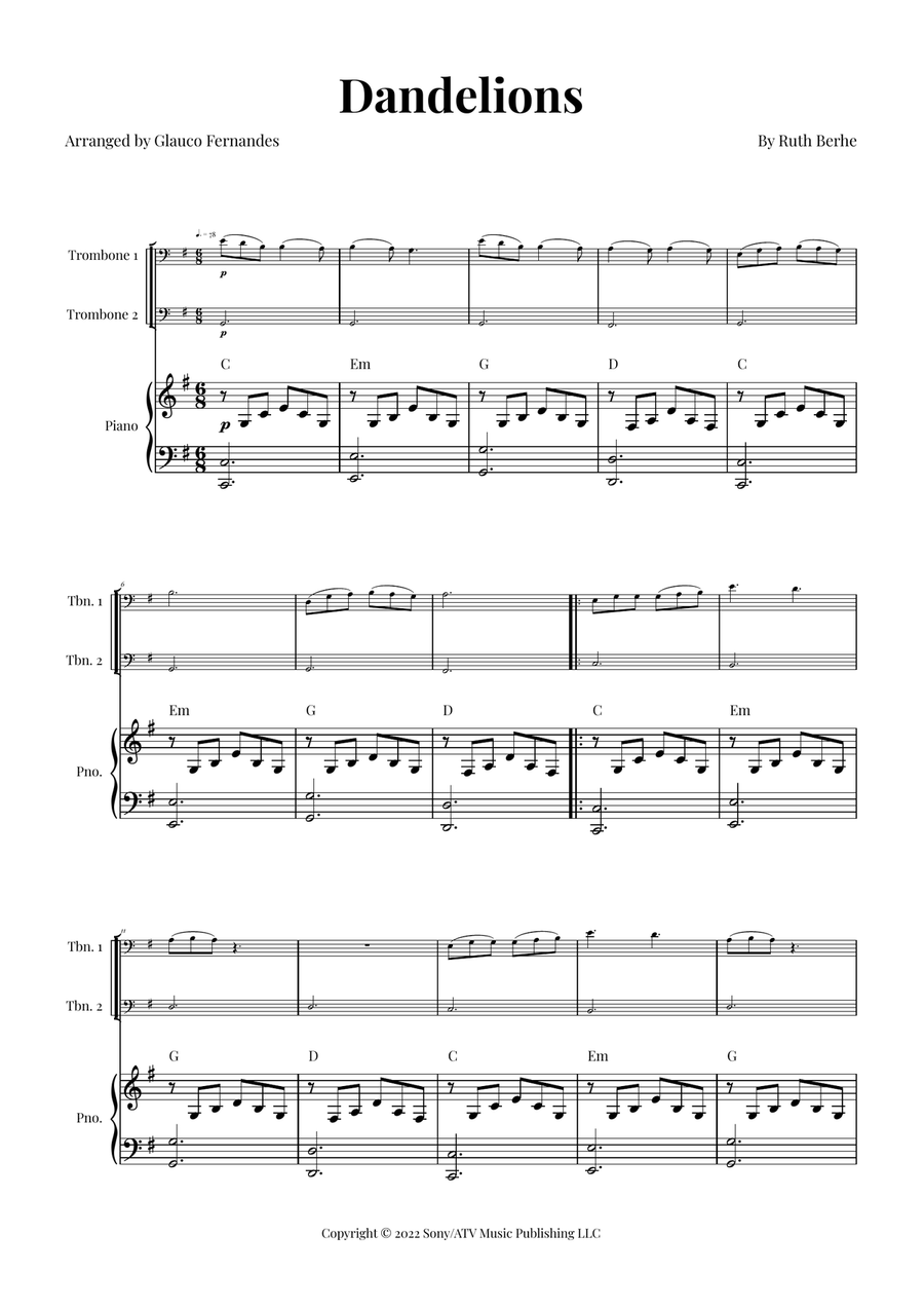 Dandelions Trombone Duet scores gallery preview page 1
