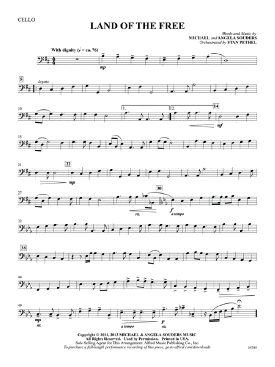 Land of the Free: Cello Land of the Free: Cello Part scores gallery preview page 1