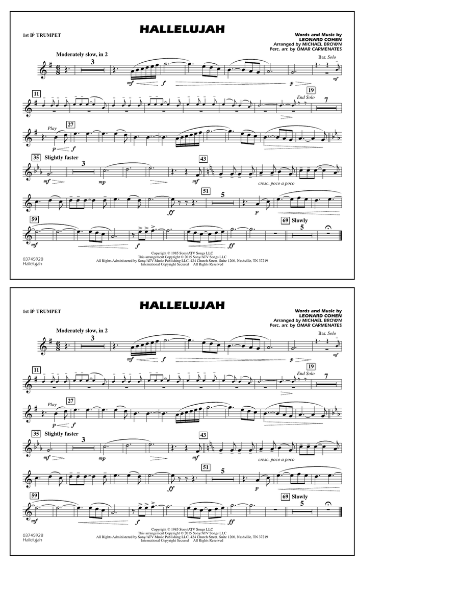 Hallelujah - 1st Bb Trumpet Marching Band scores gallery preview page 1