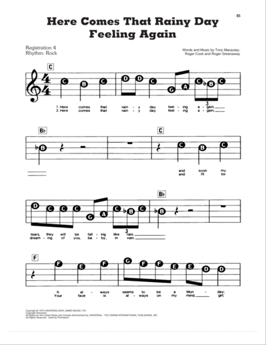 Here Comes That Rainy Day Feeling Again Electronic Keyboard scores gallery preview page 1