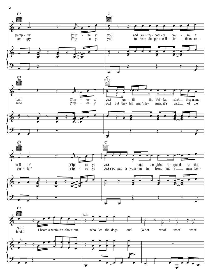 Who Let The Dogs Out Piano, Vocal, Guitar scores gallery preview page 2