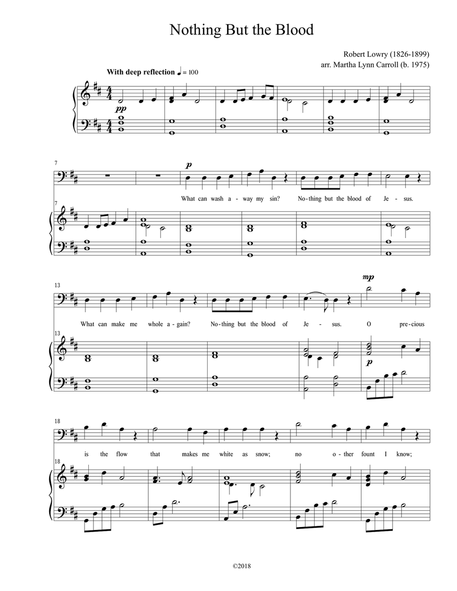 Nothing But the Blood - key of D Piano, Vocal scores gallery preview page 1