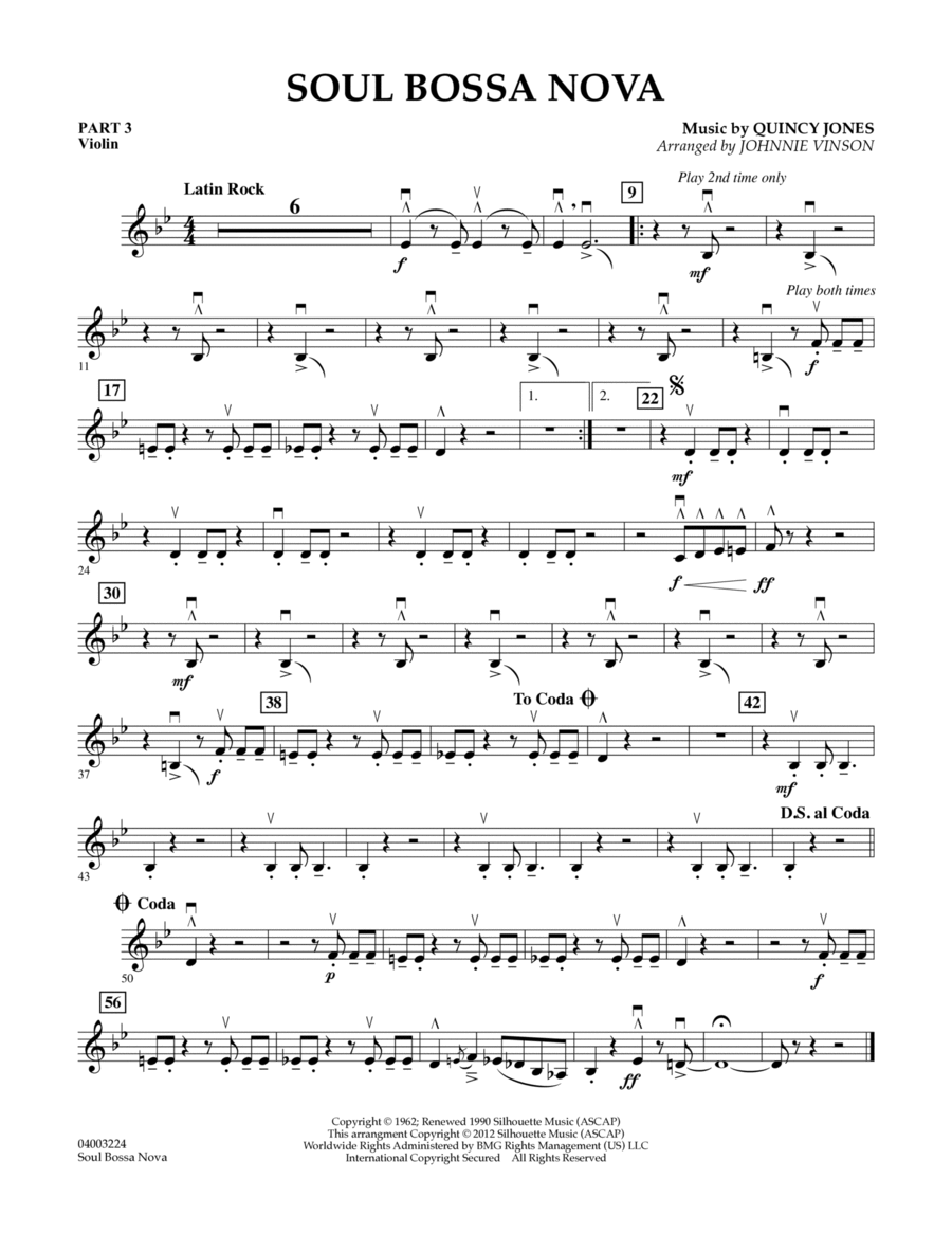 Soul Bossa Nova (arr. Johnnie Vinson) - Pt.3 - Violin Concert Band scores gallery preview page 1