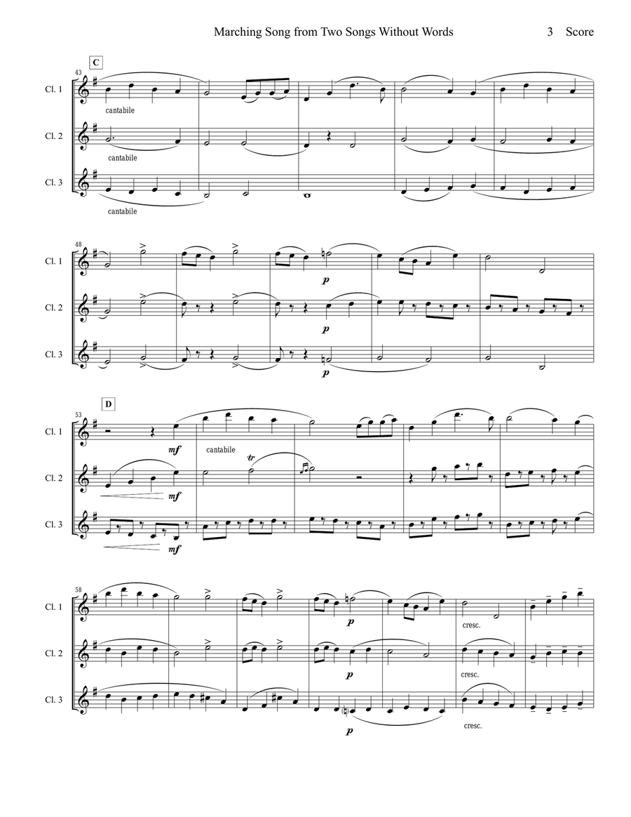 Marching Song by Gustav Holst for Clarinet Trio Clarinet Trio scores gallery preview page 4