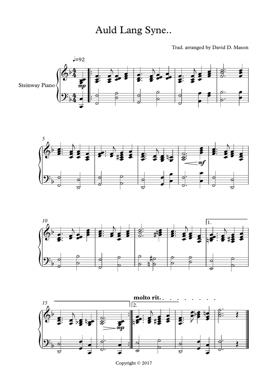 Auld Lang Syne Piano Solo scores gallery preview page 1