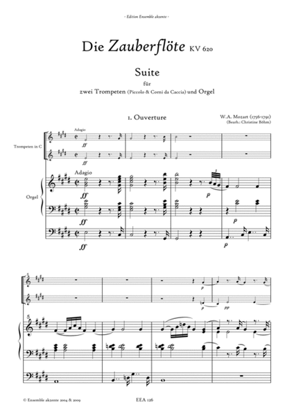 Suite from „Magic Flute / Zauberflöte" KV 620 - arrangement for two trumpets and organ image number null