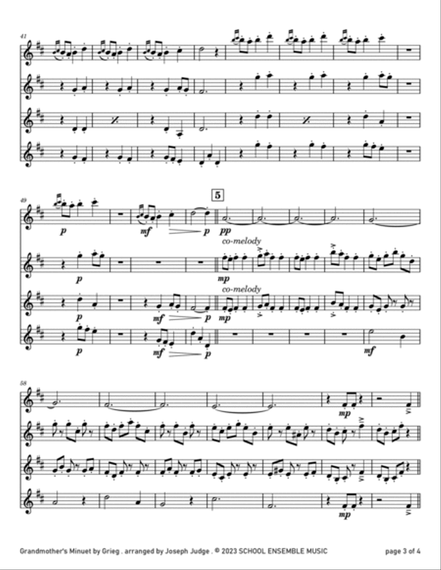 Grandmother's Minuet by Grieg for Clarinet Quartet in Schools Clarinet Quartet scores gallery preview page 3