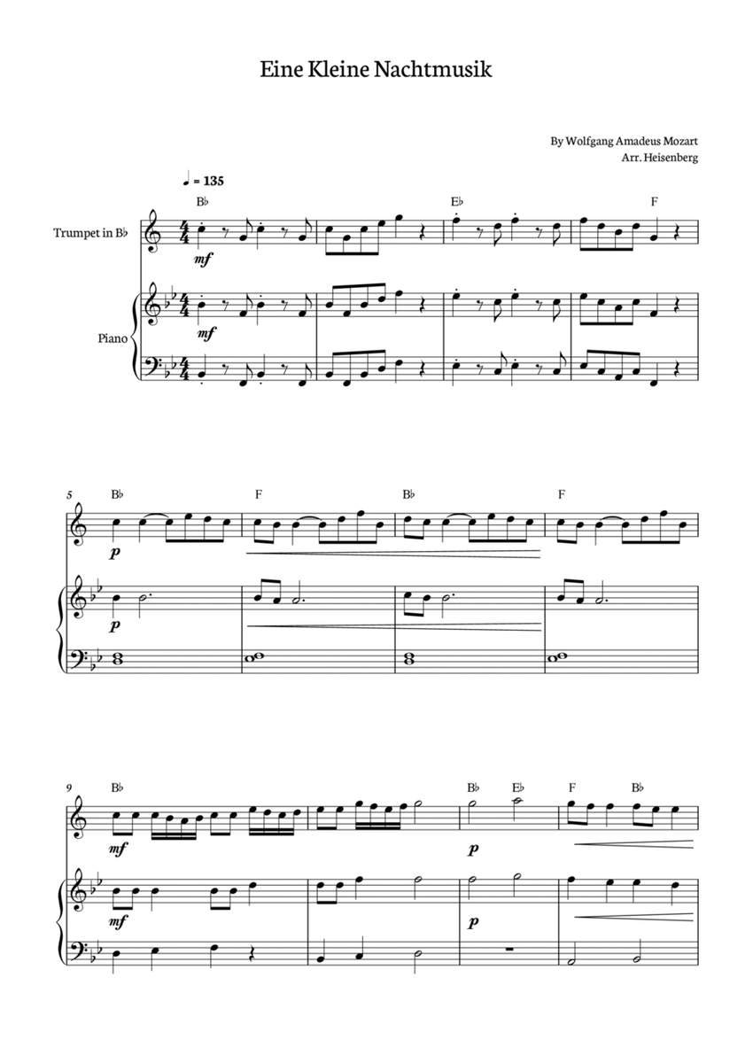 Mozart - Eine Kleine Nachtmusik for Trumpet with piano and chords image number null