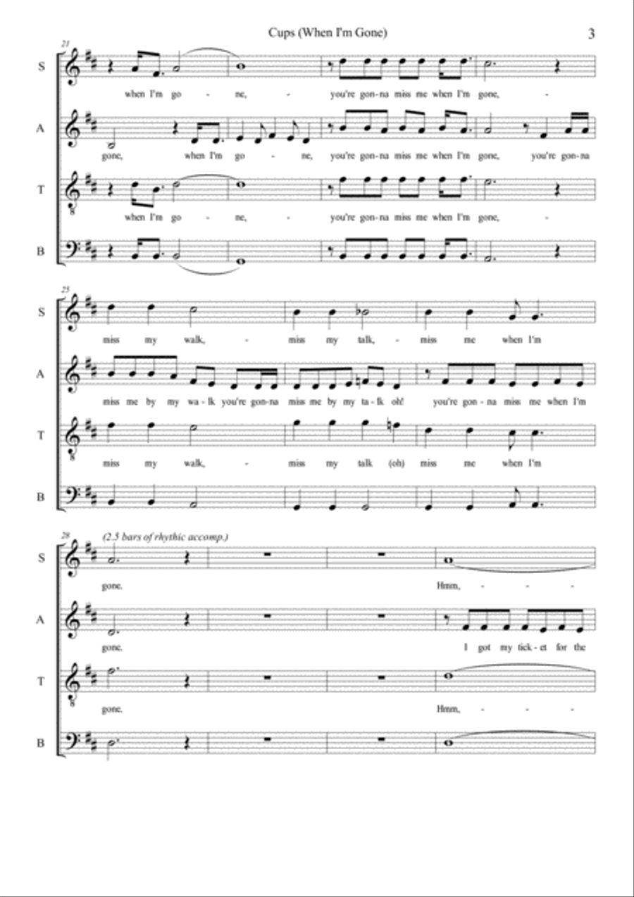 Cups (When I'm Gone) 4-Part scores gallery preview page 3
