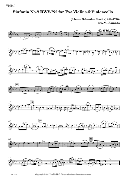 Sinfonia No.9 BWV.795 for Two Violins & Violoncello image number null