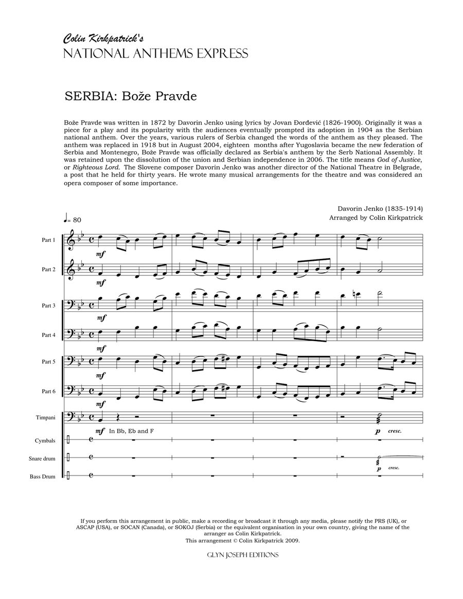 Serbia National Anthem: Bože Pravde Large Ensemble scores gallery preview page 4