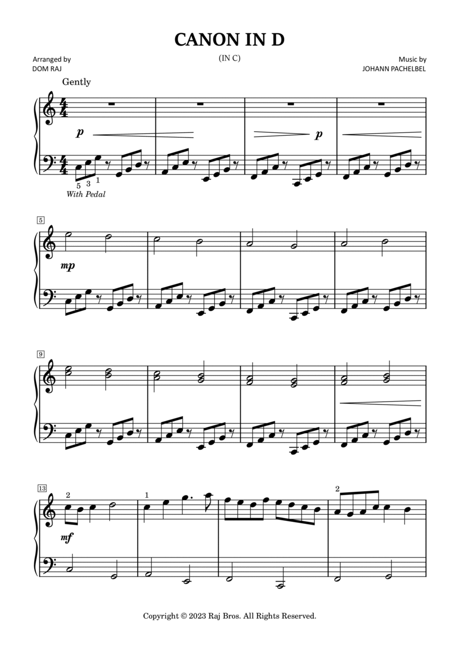Canon in D Canon in D Easy Piano scores gallery preview page 1