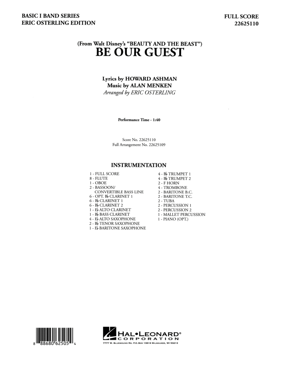 Be Our Guest (from Beauty And The Beast) (arr. Eric Osterling) - Full Score Concert Band scores gallery preview page 1