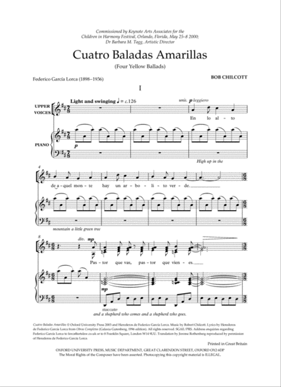 Cuatro Baladas Amarillas (Four Yellow Ballads) 3-Part scores gallery preview page 2