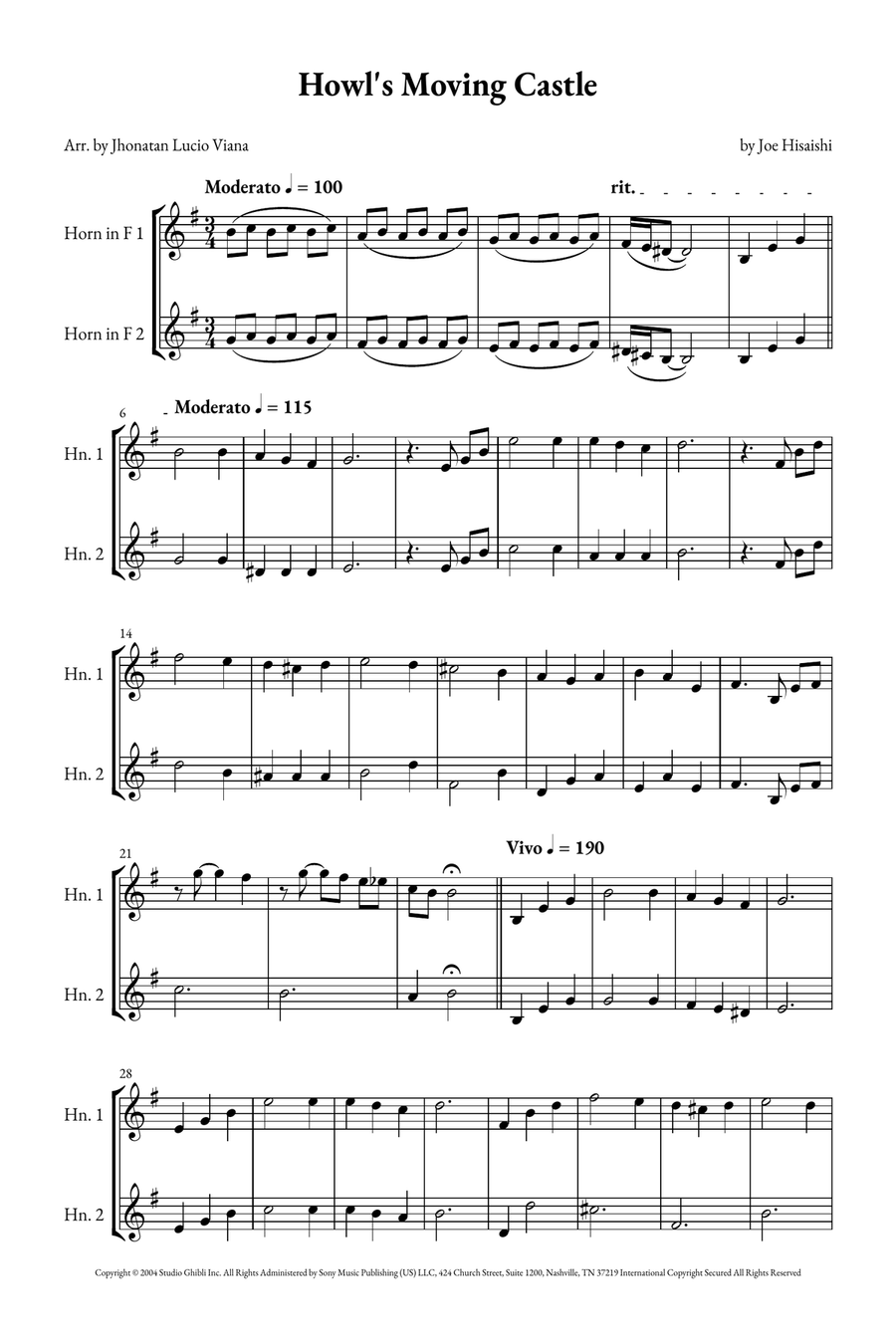 Howl's Moving Castle Brass Duet scores gallery preview page 1