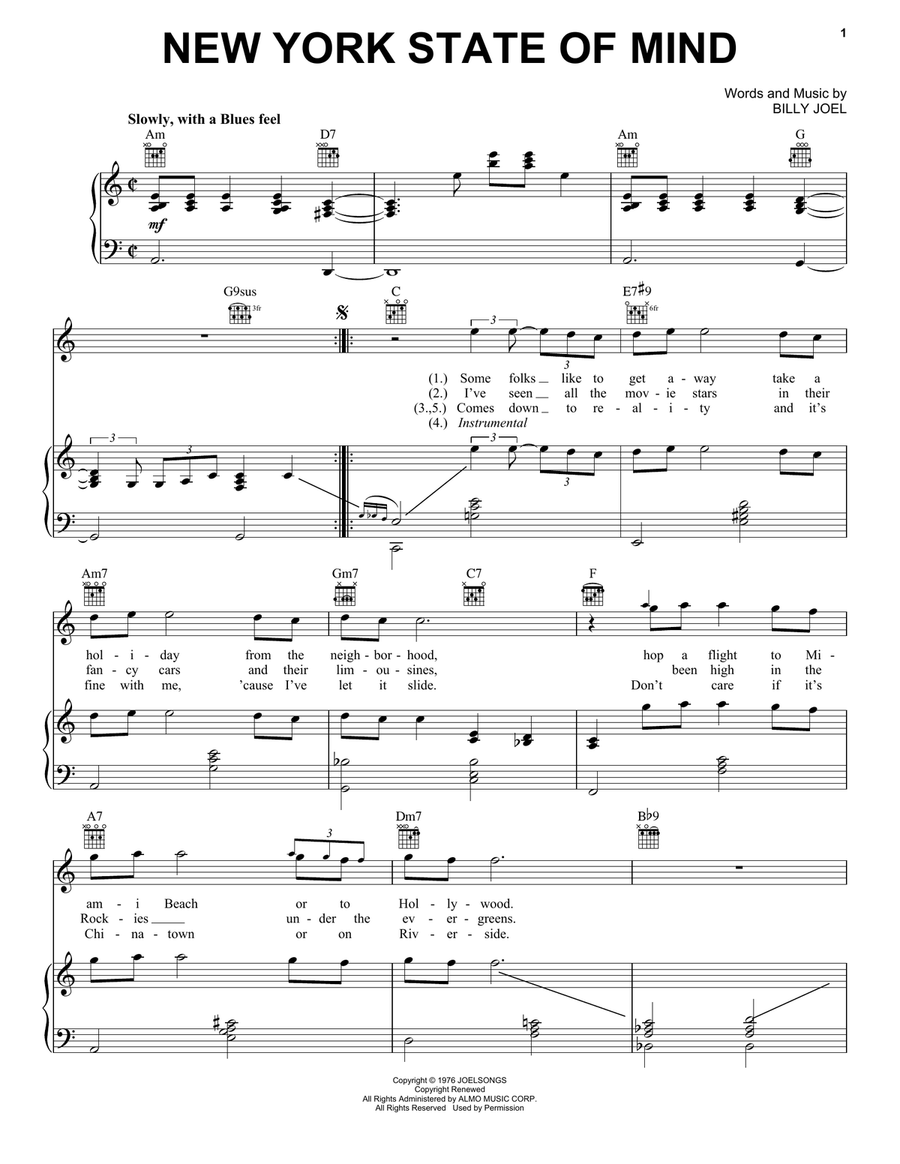 New York State Of Mind Piano, Vocal, Guitar scores gallery preview page 1
