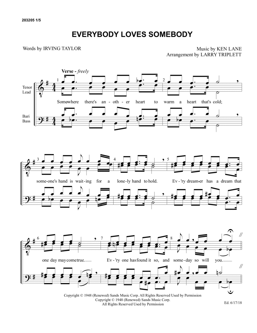 Everybody Loves Somebody Everybody Loves Somebody TTBB scores gallery preview page 1