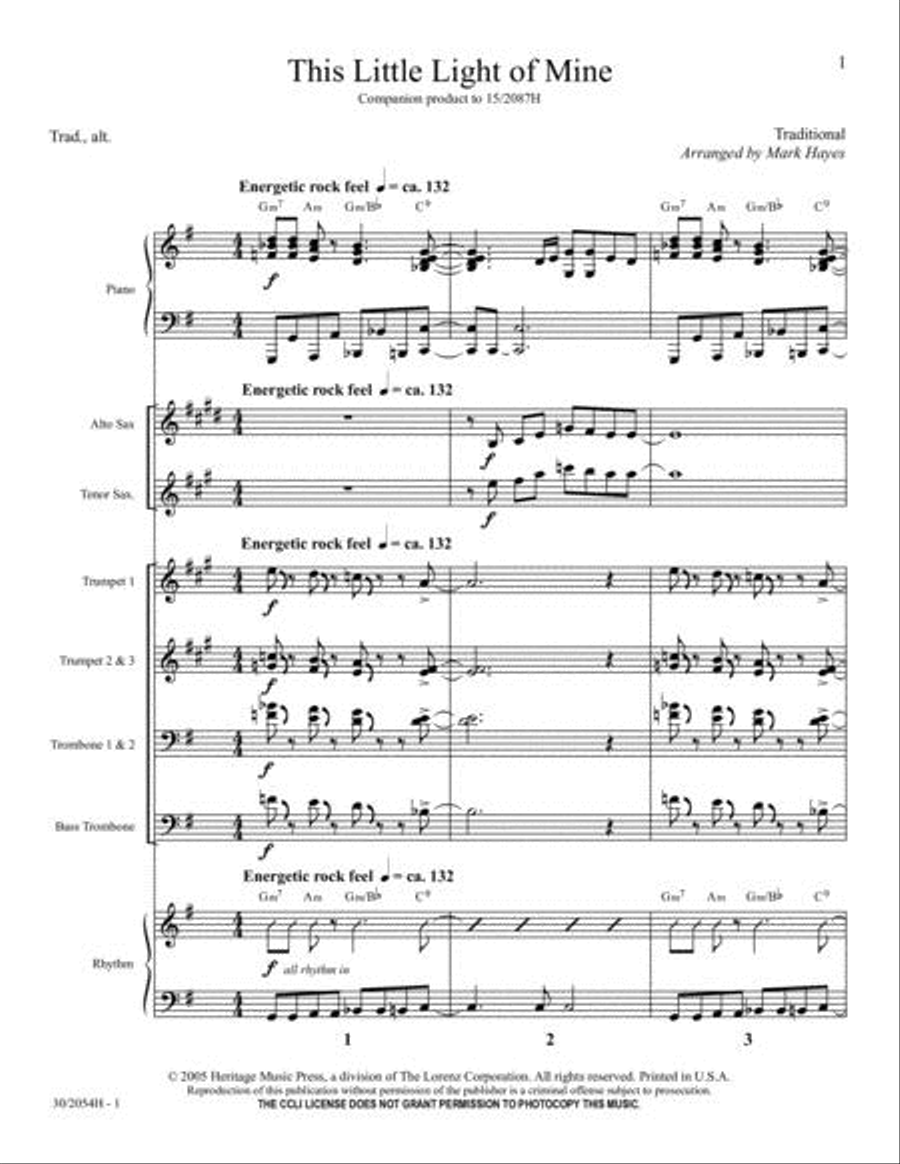 This Little Light of Mine - Instrumental Score and Parts Tenor Saxophone scores gallery preview page 2