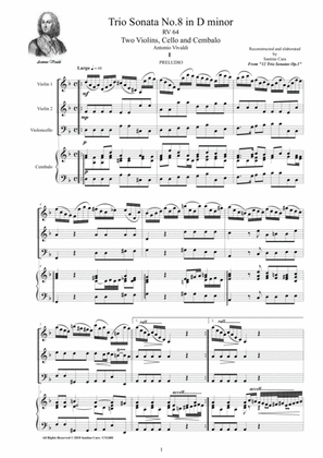 Book cover for Vivaldi - Trio Sonata No.8 in D minor RV 64 for Two Violins, Cello and Cembalo