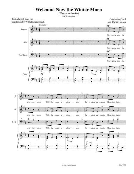 Welcome Now the Winter Morn (SATB) image number null