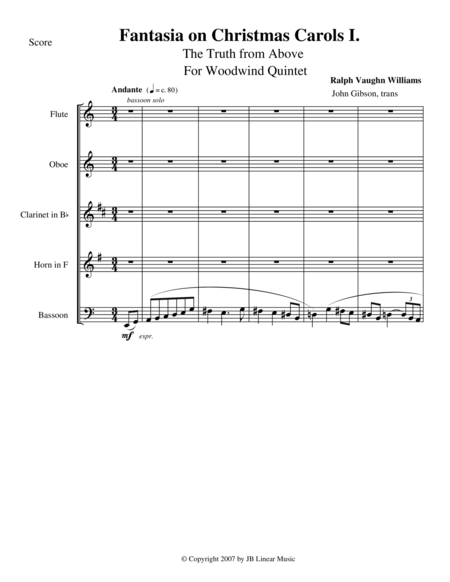 Vaughan Williams - Fantasia on Christmas Carols I for woodwind quintet image number null