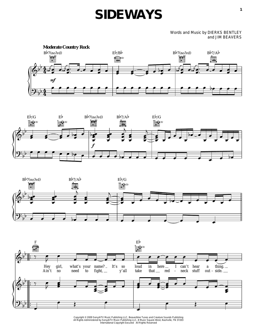 Sideways Piano, Vocal, Guitar scores gallery preview page 1