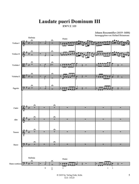Laudate pueri Dominum III für vierstimmigen gemischten Chor, zwei Violinen, zwei Violen, Fagott und B.c. e-Moll RWV.E 109