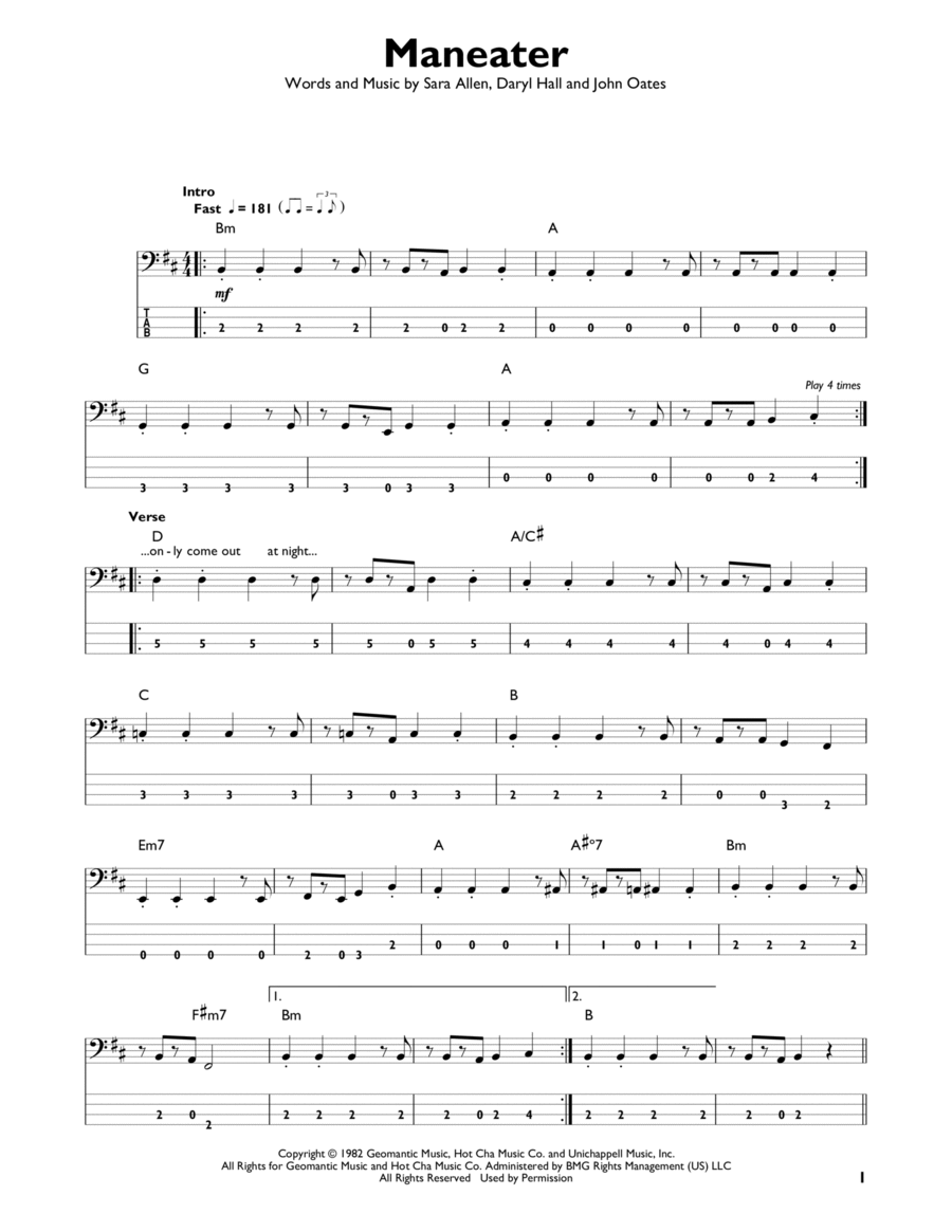 Maneater Bass Guitar scores gallery preview page 1