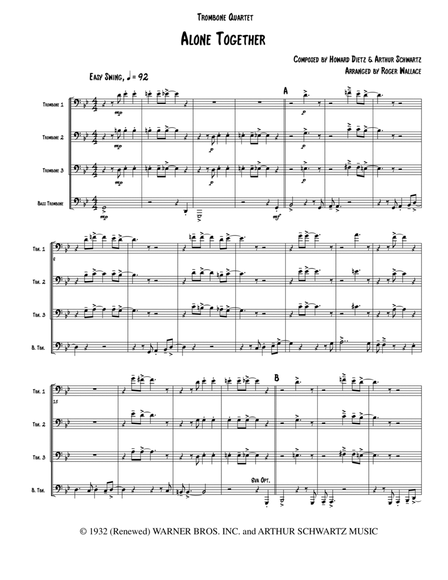 Alone Together Brass Quartet scores gallery preview page 1