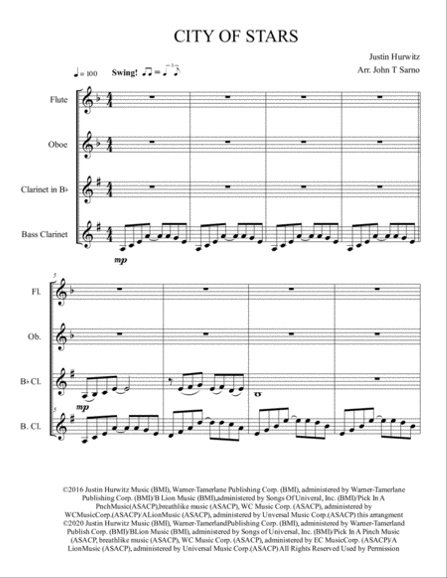 City Of Stars City Of Stars Woodwind Ensemble scores gallery preview page 1
