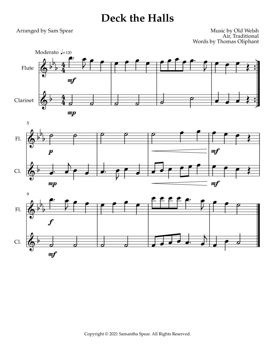 Deck the Halls Woodwind Duet scores gallery preview page 1