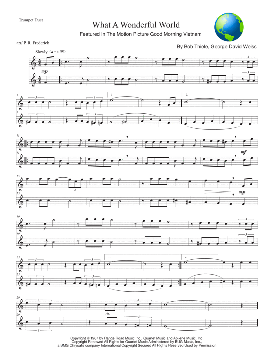 What A Wonderful World Trumpet Duet scores gallery preview page 1
