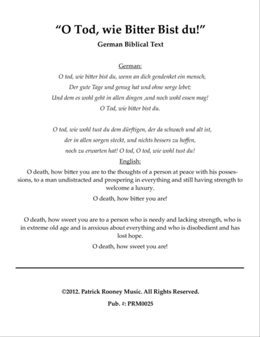 O Tod, Wie Bitter bist Du Voice scores gallery preview page 2