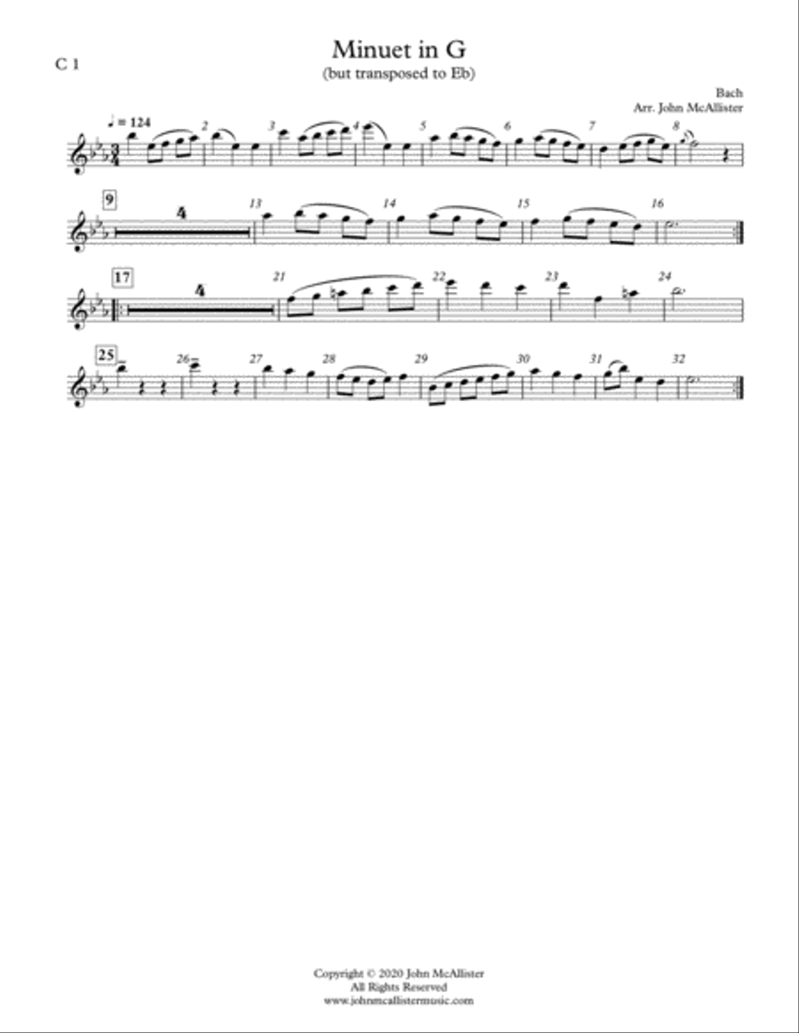Minuet in G (in Eb) - Adaptable Arrangement for Winds Concert Band scores gallery preview page 5