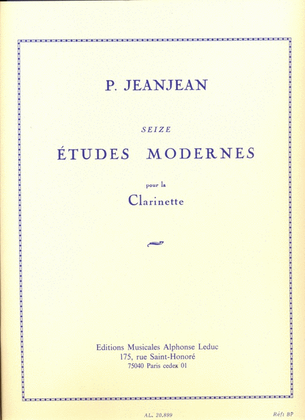 Book cover for Paul Jeanjean - Seize Etudes Modernes Pour Clarinette