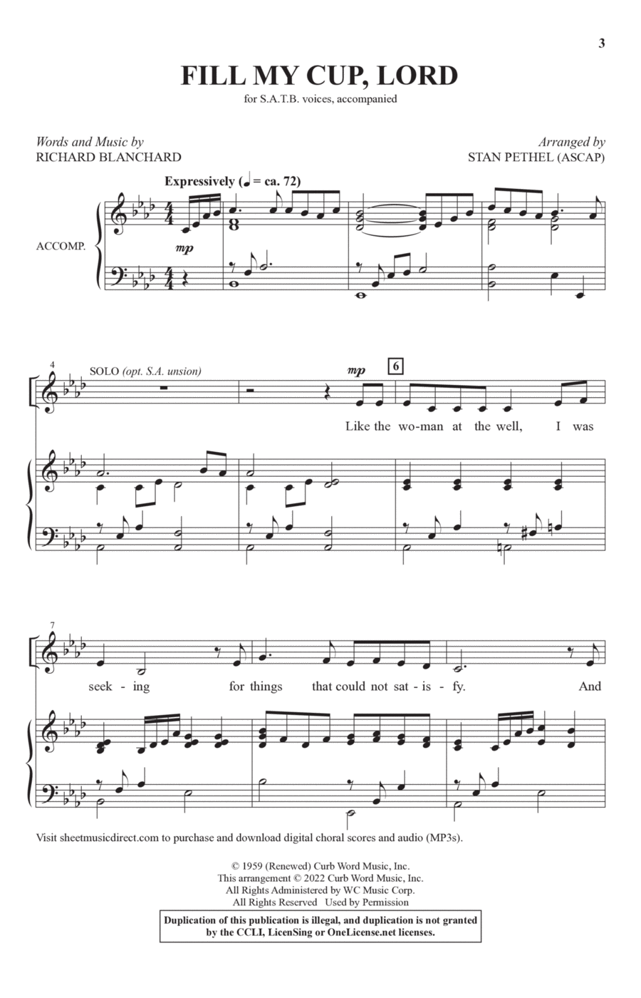 Fill My Cup, Lord (arr. Stan Pethel) 4-Part scores gallery preview page 1