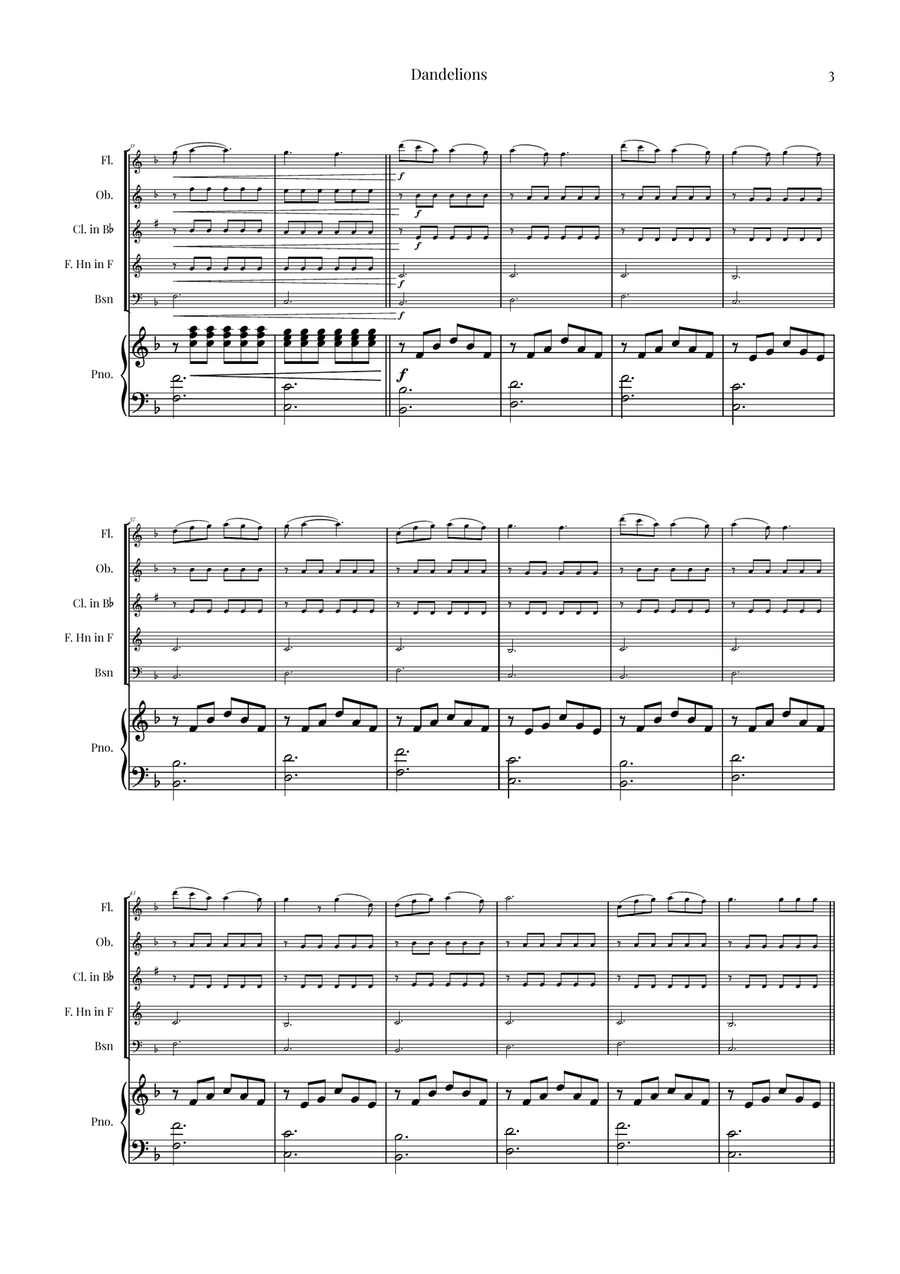 Dandelions Woodwind Quintet scores gallery preview page 3