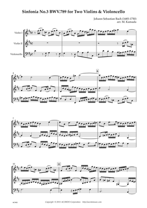 Sinfonia No.3 BWV.789 for Two Violins & Violoncello