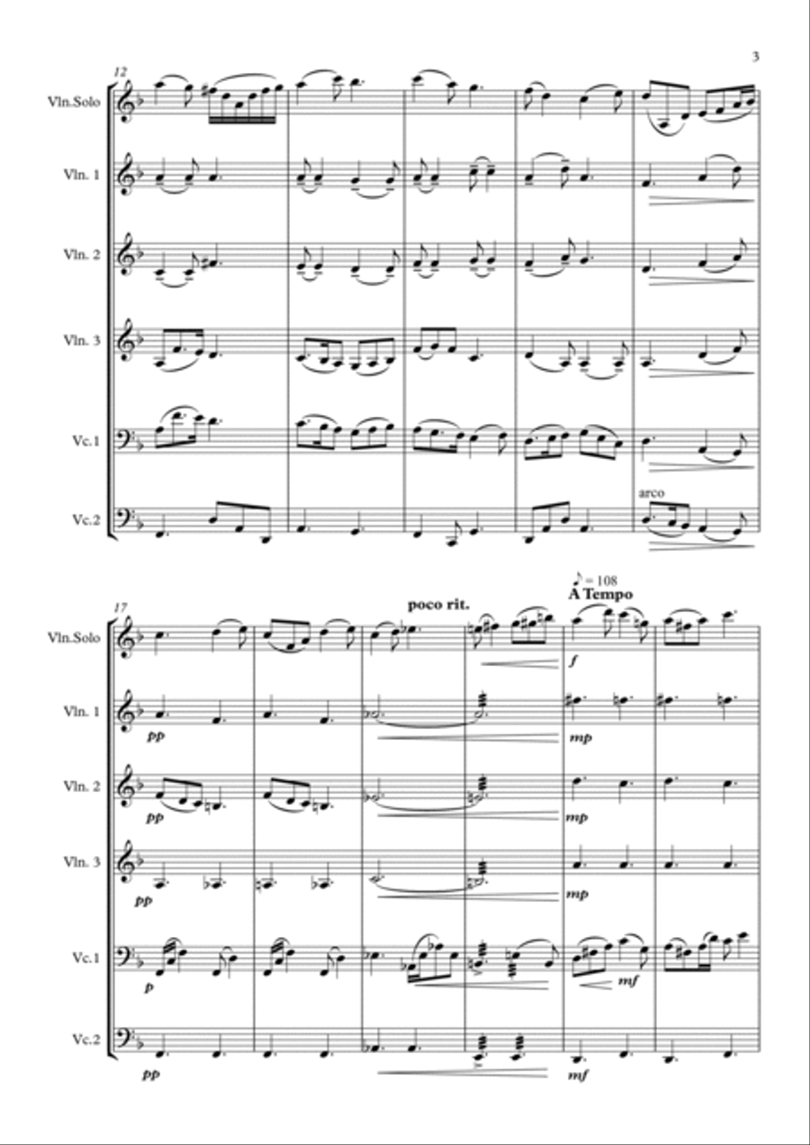 Andante For Solo Violin and Strings (School Arrangement) Chamber Music scores gallery preview page 3