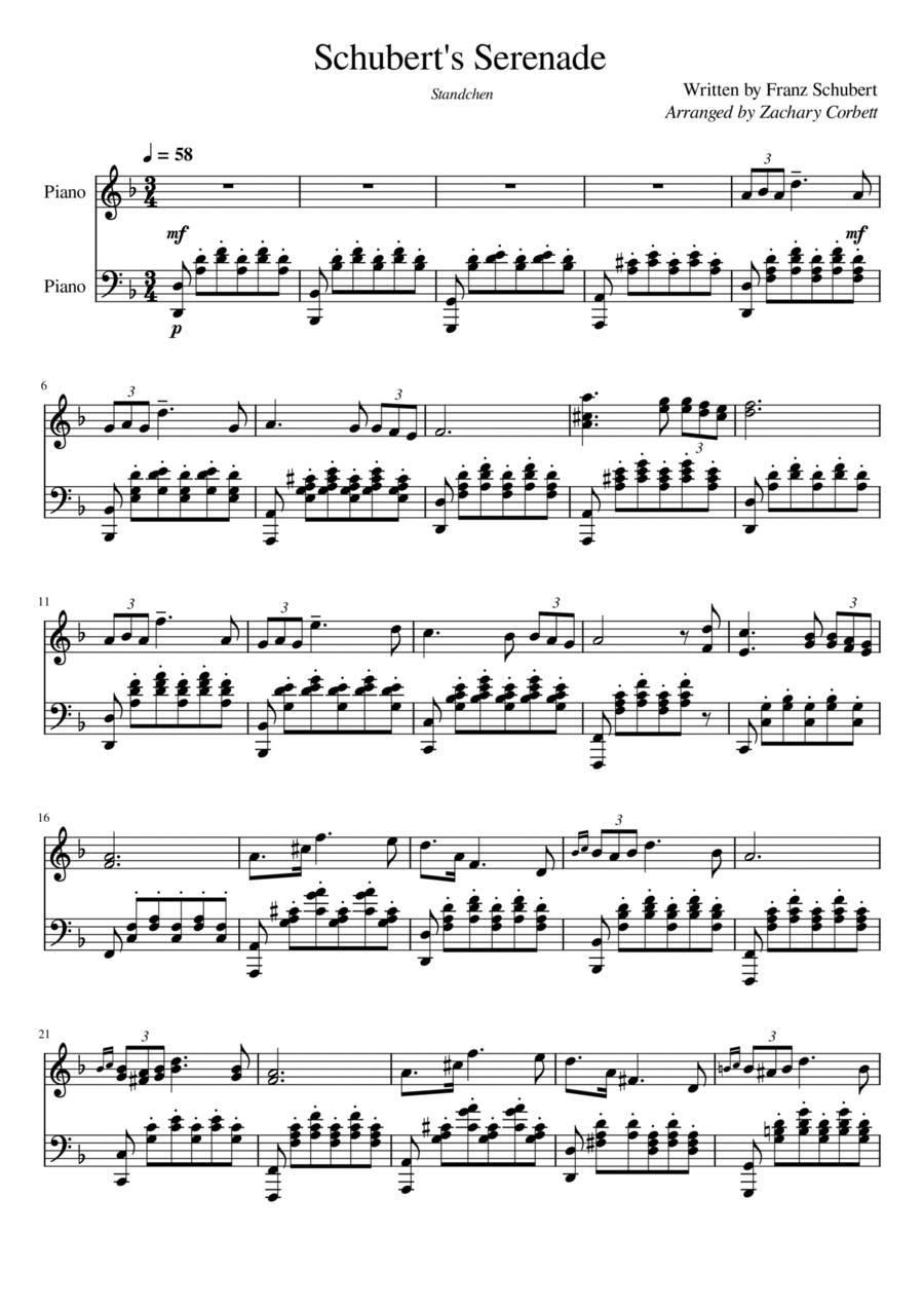Schubert Serenade Schubert Serenade Piano Solo scores gallery preview page 1