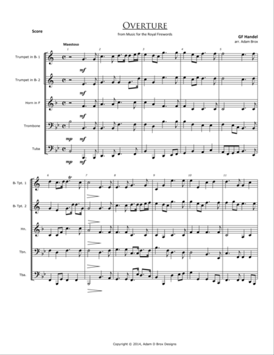 Overture to the Music for the Royal Fireworks Brass Ensemble scores gallery preview page 1
