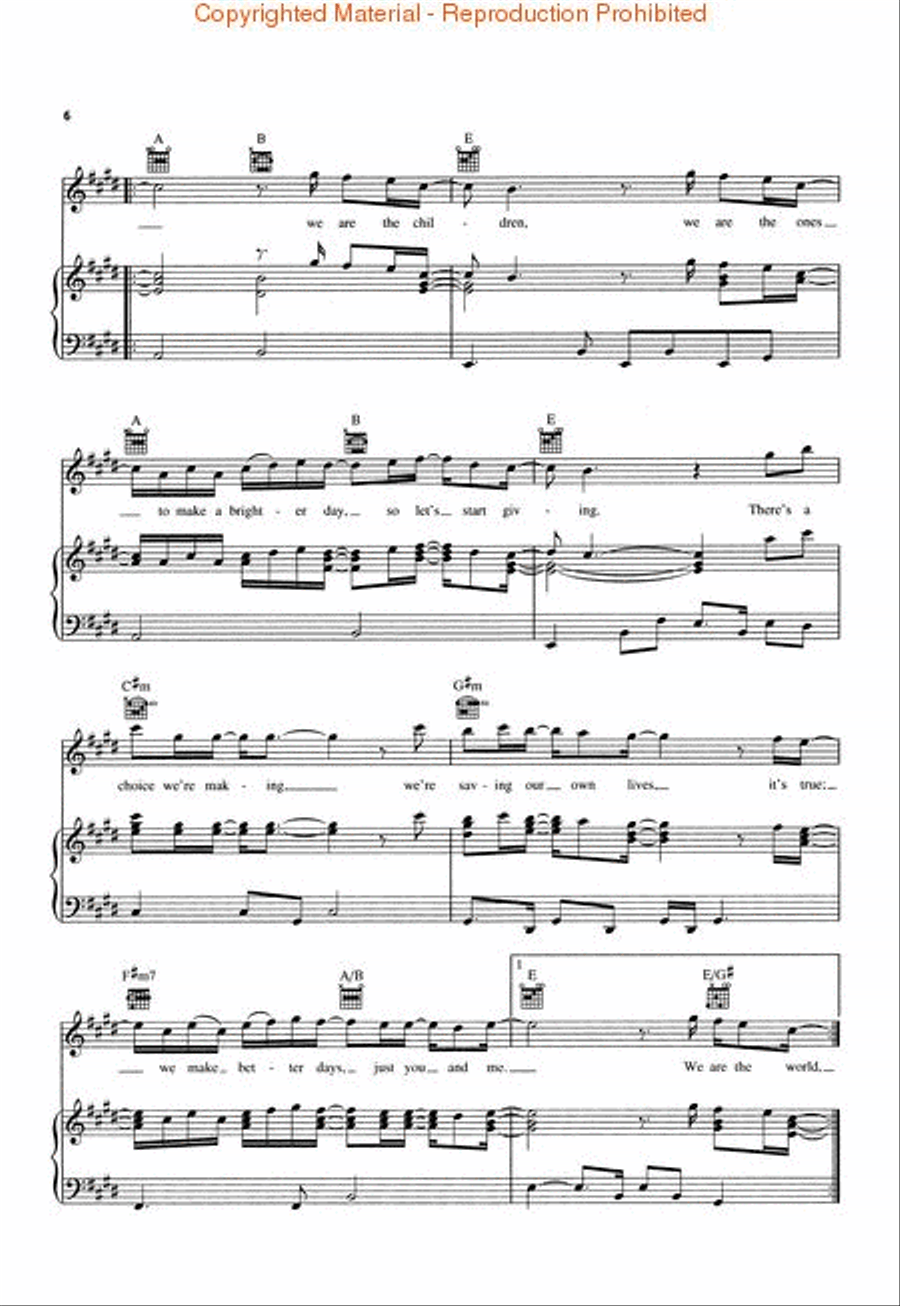 We Are the World Piano, Vocal, Guitar scores gallery preview page 3