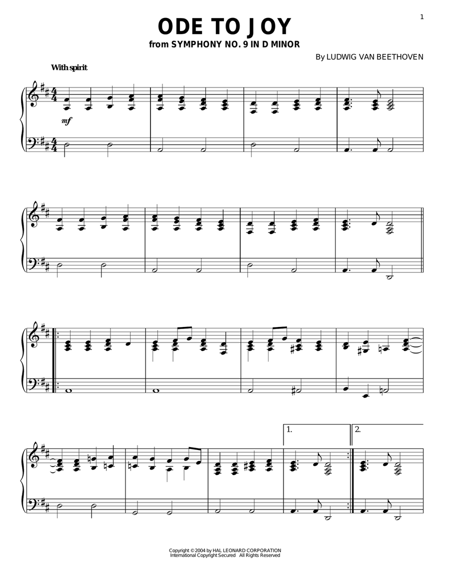 Ode To Joy Piano Solo scores gallery preview page 1