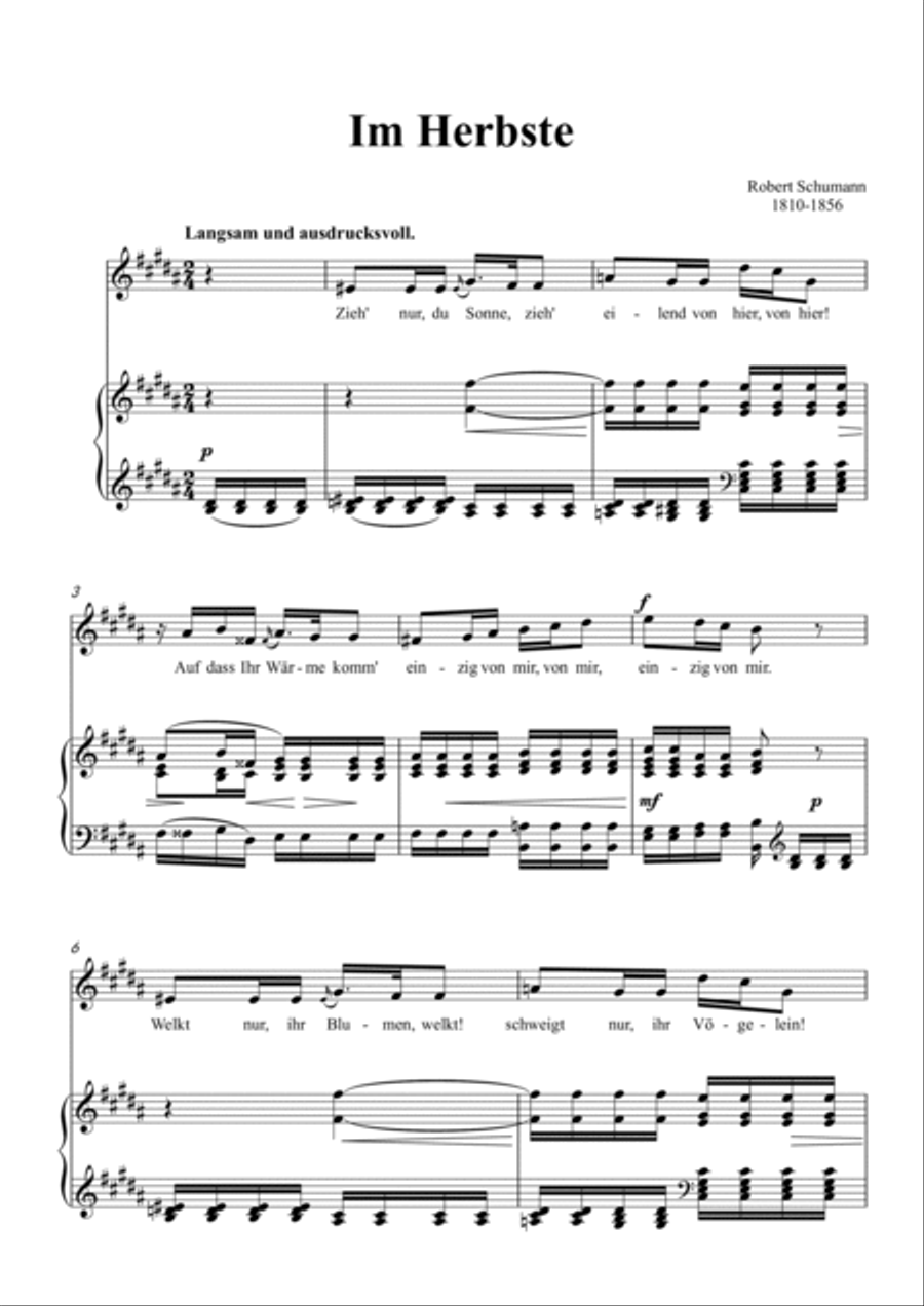 Schumann-Im Herbste in B Major for Voice and Piano Voice Solo scores gallery preview page 2