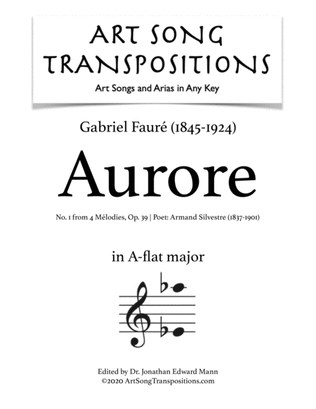 Book cover for FAURÉ: Aurore, Op. 39 no. 1 (transposed to A-flat major)