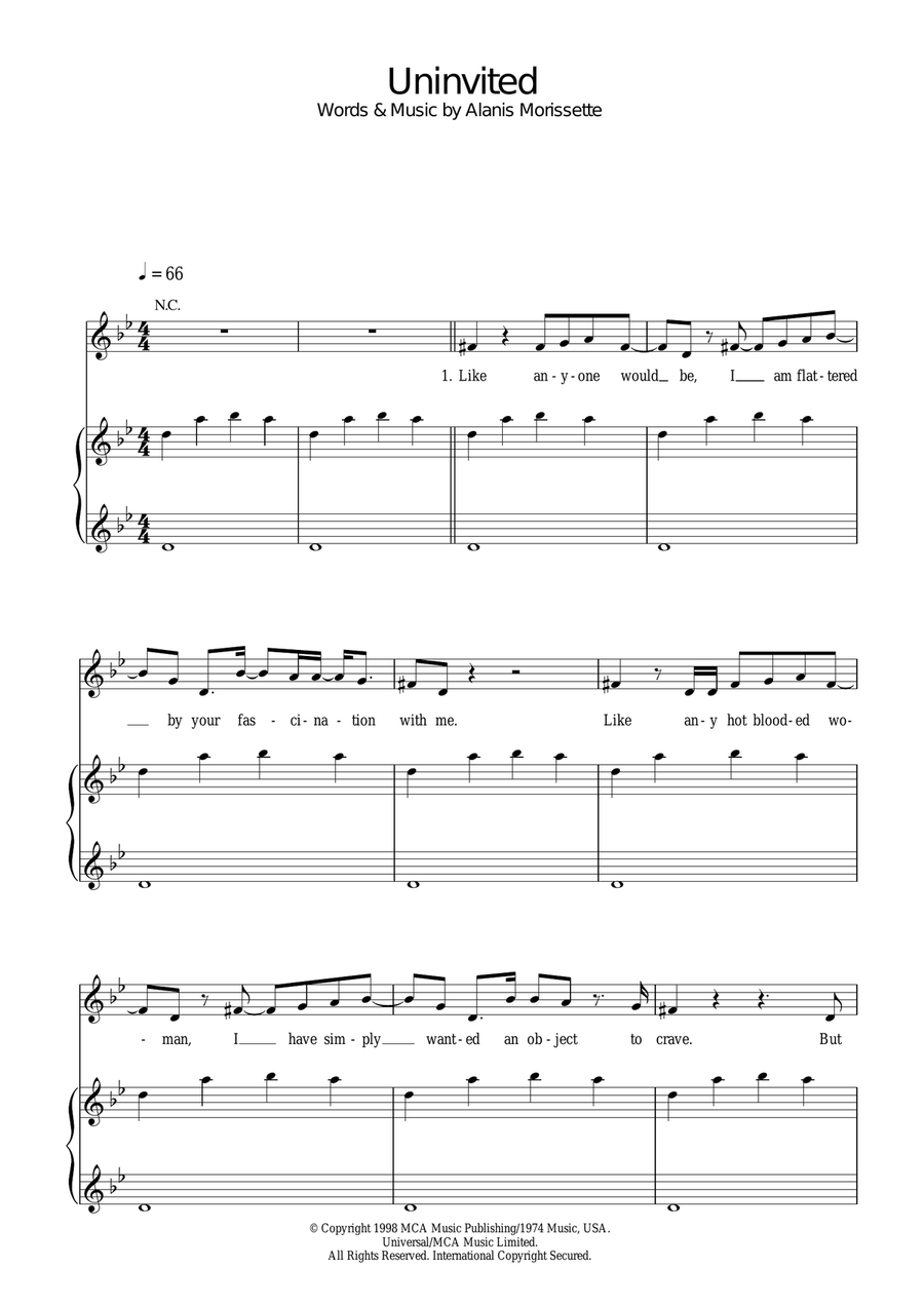 Uninvited Piano, Vocal, Guitar scores gallery preview page 1