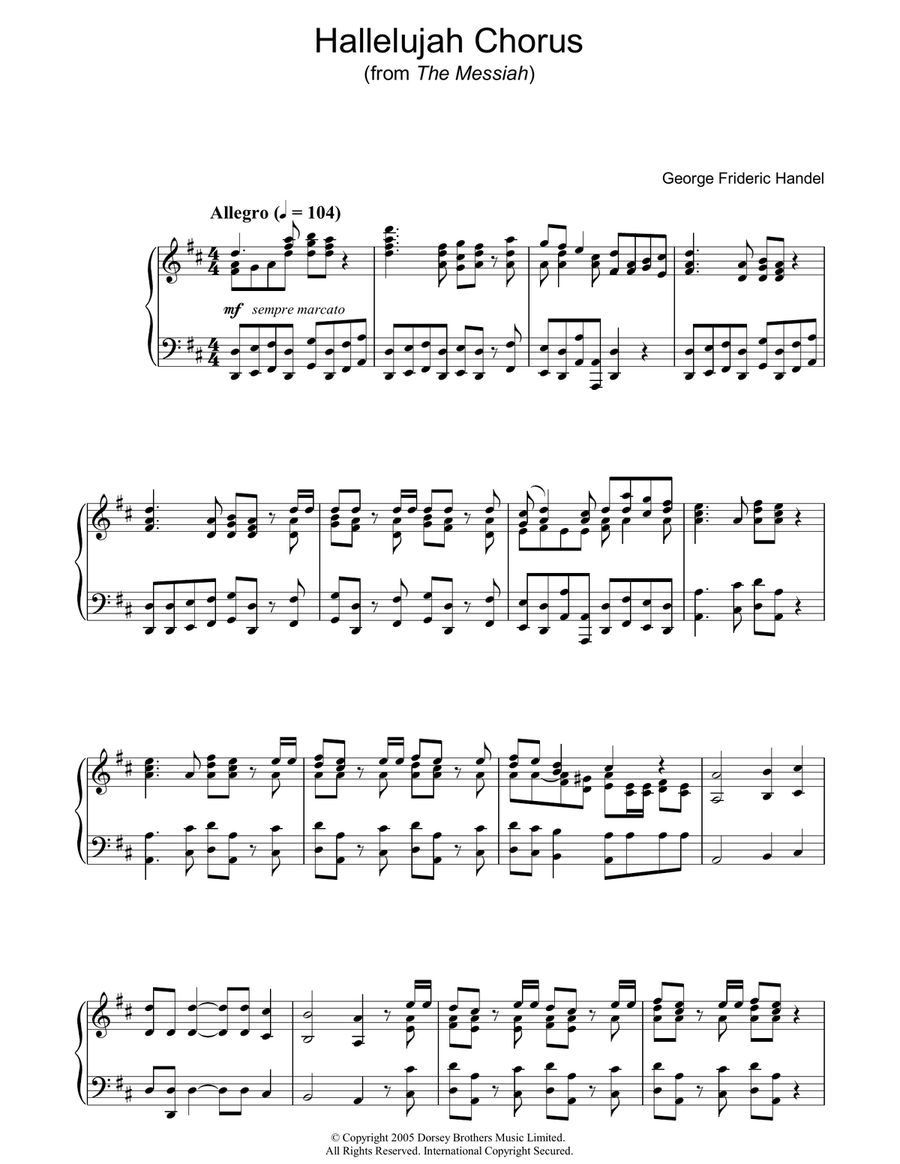 Hallelujah Chorus Piano Solo scores gallery preview page 1