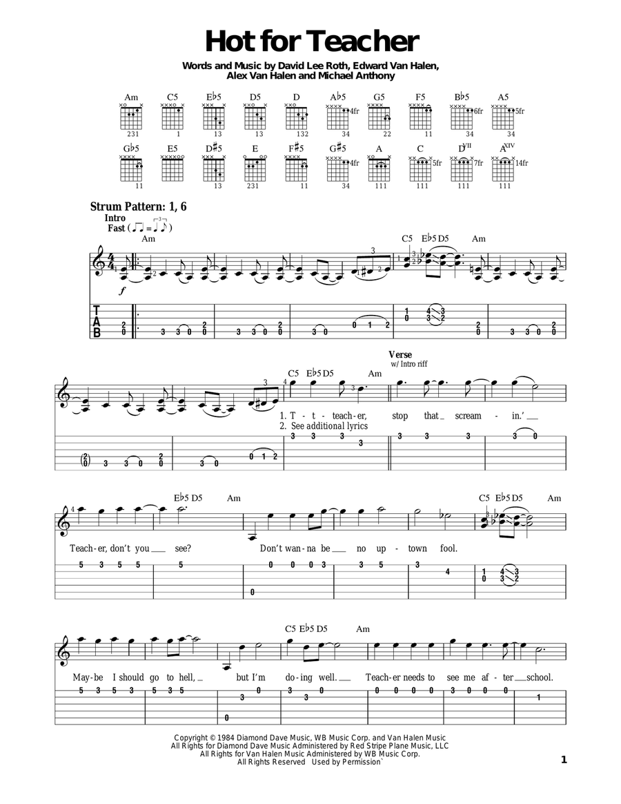 Hot For Teacher Acoustic Guitar scores gallery preview page 1
