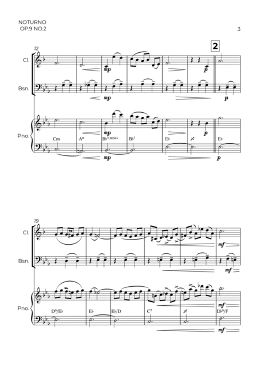 NOTURNO OP.9 NO.2 - CHOPIN - WIND PIANO TRIO (CLARINET, BASSOON & PIANO) Bassoon scores gallery preview page 3